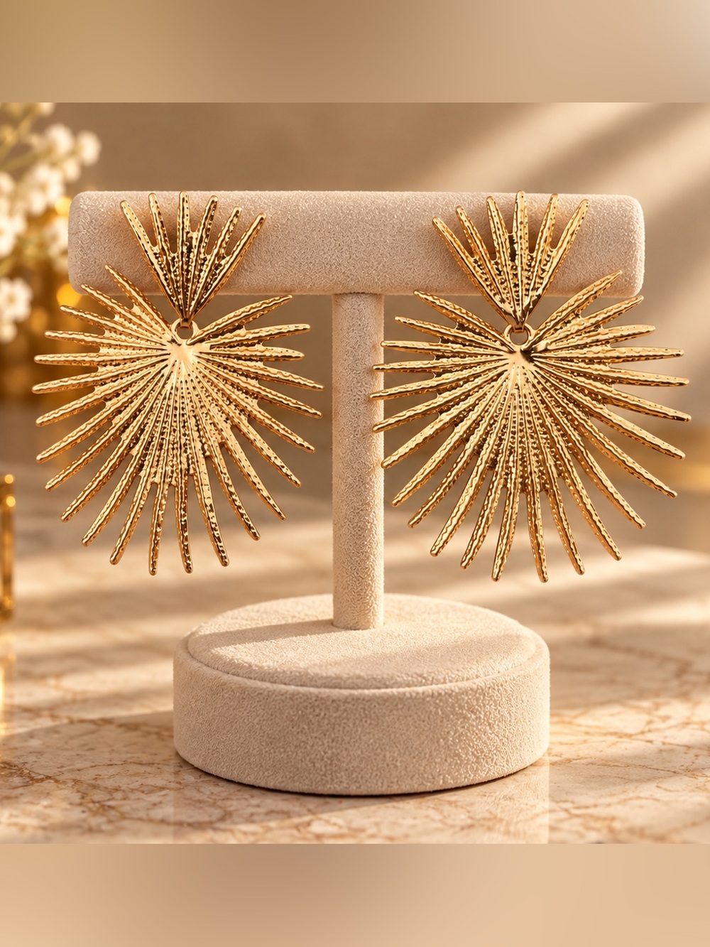 Gold Sunburst Statement Earrings